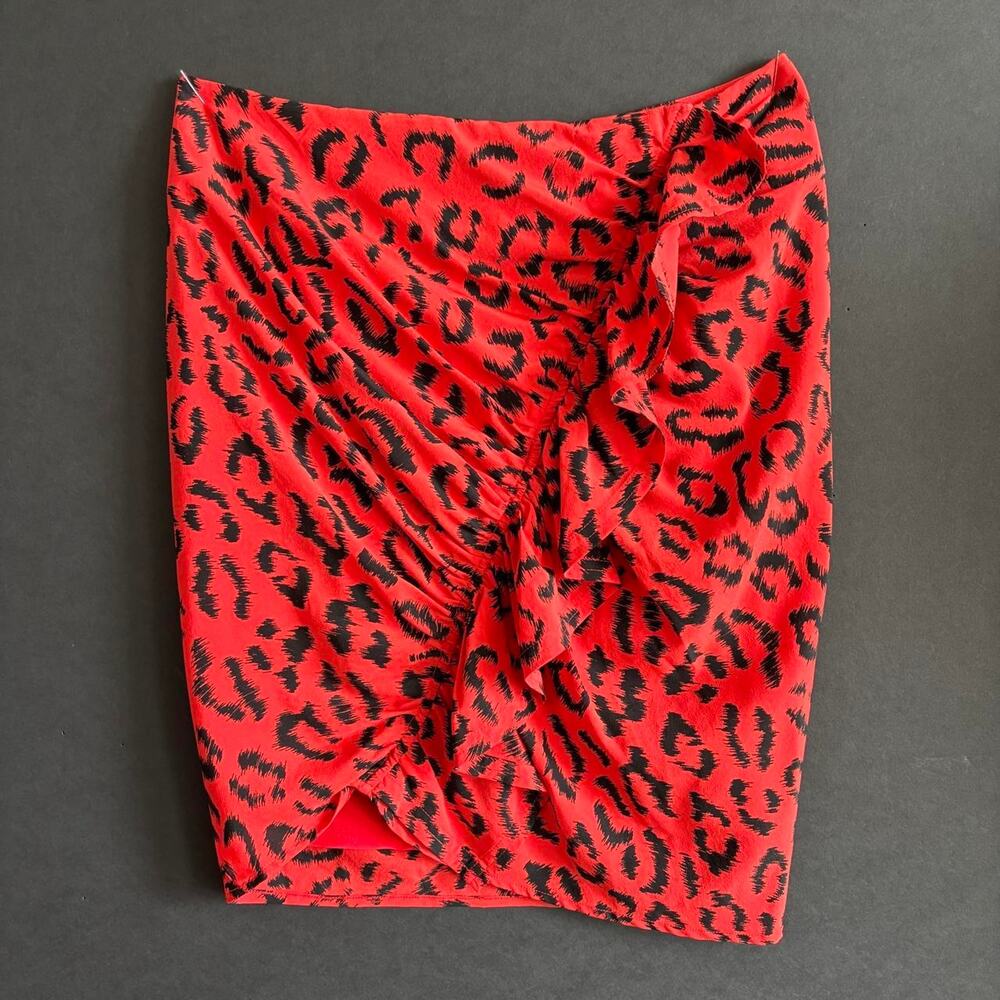 A.L.C. Red Leopard Silk Mid Rise Ruffle Maximalist Mini Skirt - Size 4